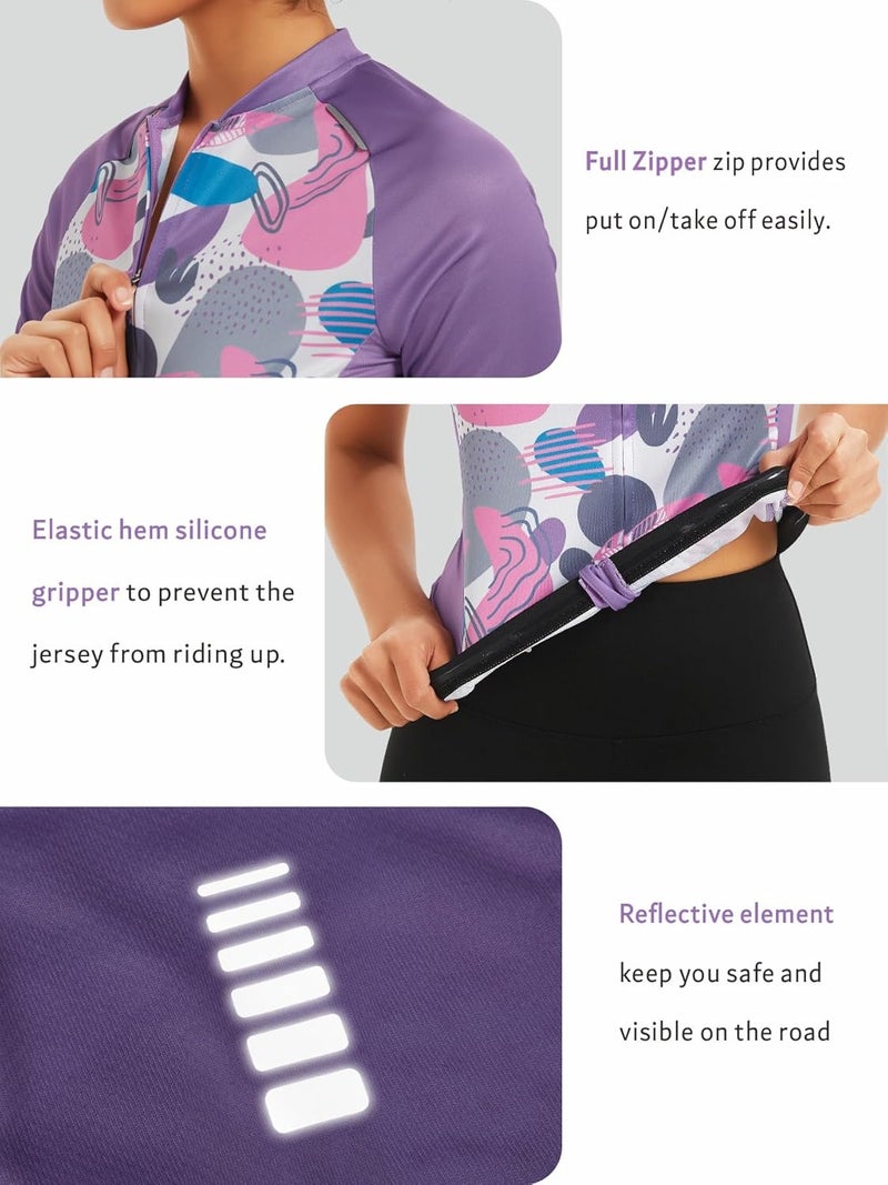 qualidyne Women's Cycling Jersey Short Sleeve with Rear Pockets Full Zipper Bike Shirts Quick Dry Biking Bicycle Jersey - Image 3